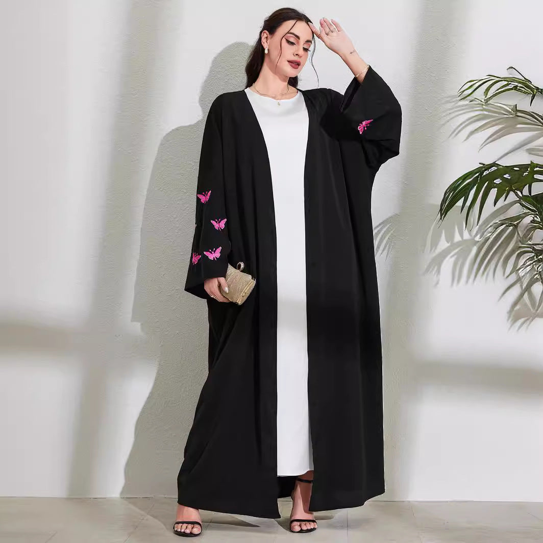 Spot Factory Middle Eastern Muslim Clothing Long Skirt Fashionable And Elegant Cardigan Embroidered Butterfly Dress Robe