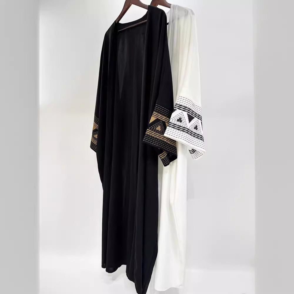 Women's Muslim Cardigan Embroidered Over Abaya Bat Sleeve Dress Embroidered