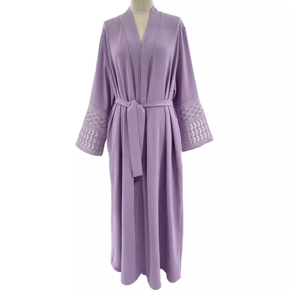 Cross-border Heavy Industry Embroidery Middle Eastern Muslim Clothing Fashionable And Elegant Pocket Cardigan Strappy Dress Robe