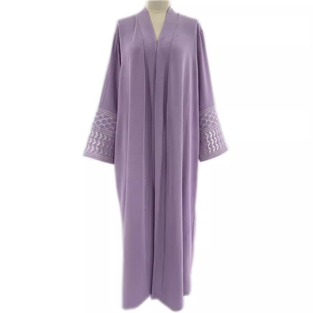 Cross-border Heavy Industry Embroidery Middle Eastern Muslim Clothing Fashionable And Elegant Pocket Cardigan Strappy Dress Robe