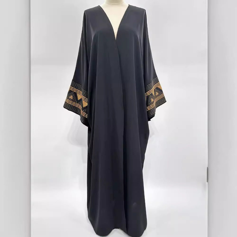 Women's Muslim Cardigan Embroidered Over Abaya Bat Sleeve Dress Embroidered