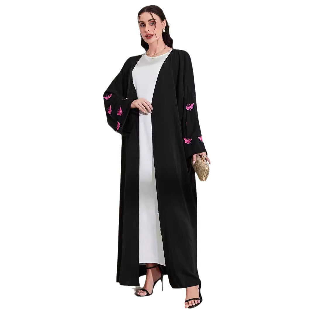 Spot Factory Middle Eastern Muslim Clothing Long Skirt Fashionable And Elegant Cardigan Embroidered Butterfly Dress Robe