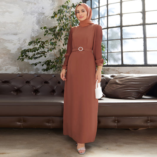 A1458 Elegant Beaded Pleated Dress Middle East Waist Dress (with Belt, Without Headscarf)