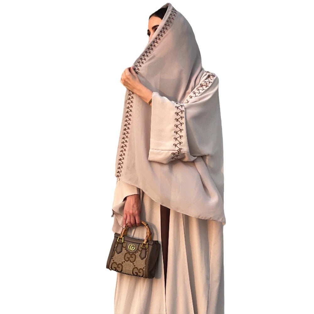 Women's Clothing Abaya Middle Eastern Muslim Headscarf Cardigan Embroidered Long Skirt Arabic Robe Bat Sleeves Draped Across The Border