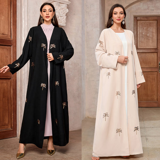 Women's Middle Eastern Muslim Robe Elegant Long Sleeve Sequined Cardigan 2025 Saudi Arabia Clothing Spot Shipping