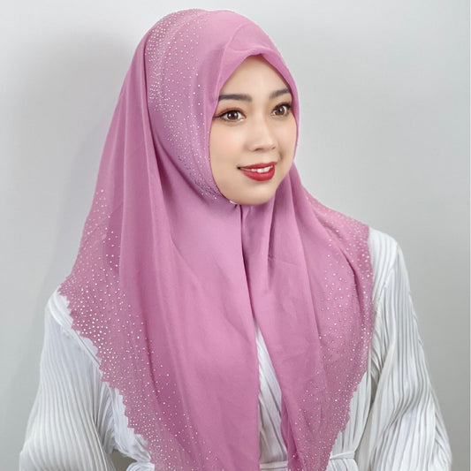 Cross-border Multicolor Letter Square Scarf Hot Diamond Lace Chiffon Solid Color Headscarf Women Scarf Ethnic Shawl Spot