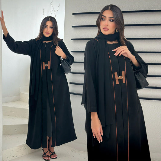 Women's Middle Eastern Muslim Abaya Fashion Robe Cross-border Foreign Trade Dress Belt Outer Cover Ready Stock 2025