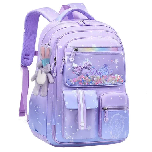 Primary Bow Knot Schoolbag With Rabbit Pendant For Girls Orthopaedics Kids Backpack  Waterproof School bag