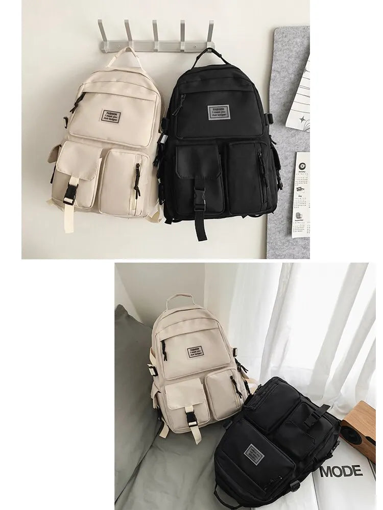 A Load Of Multi-pocket Men and Women Universal Nylon Large-capacity Leisure Simple Schoolbag Insert Buckle Computer Backpack