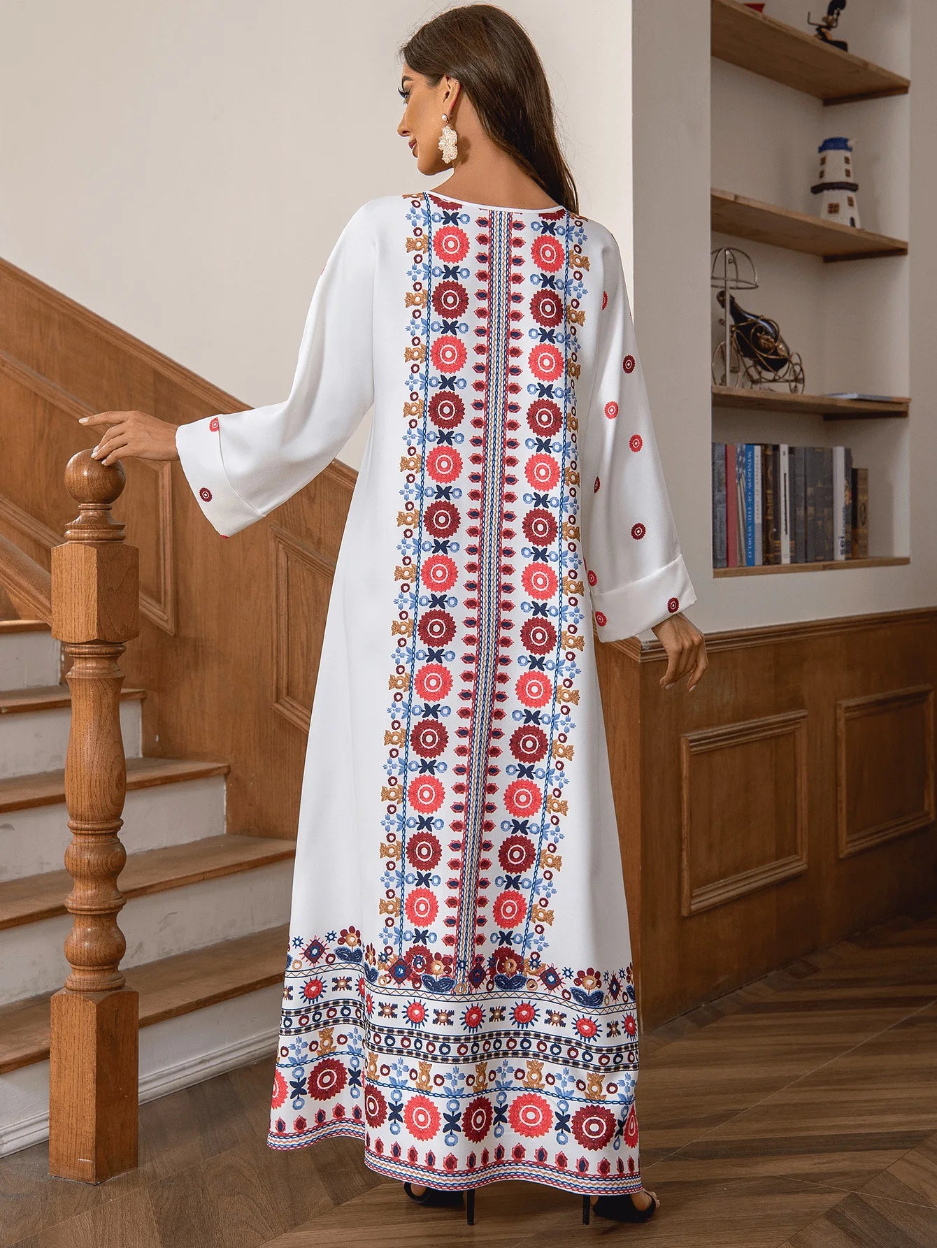 Eid Muslim Dress for Women Abaya Beading Print Abayas Arab Dubai Jalabiya Party Dresses Kaftan Vestidos Largos Long Robe 2024