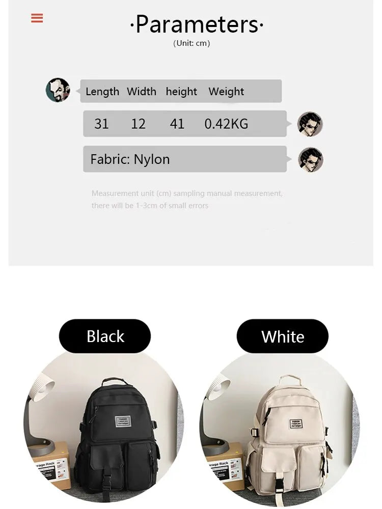 A Load Of Multi-pocket Men and Women Universal Nylon Large-capacity Leisure Simple Schoolbag Insert Buckle Computer Backpack