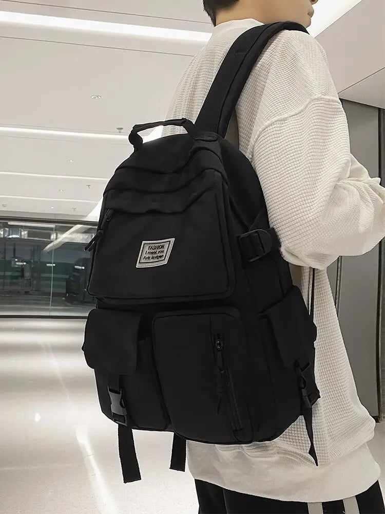 A Load Of Multi-pocket Men and Women Universal Nylon Large-capacity Leisure Simple Schoolbag Insert Buckle Computer Backpack