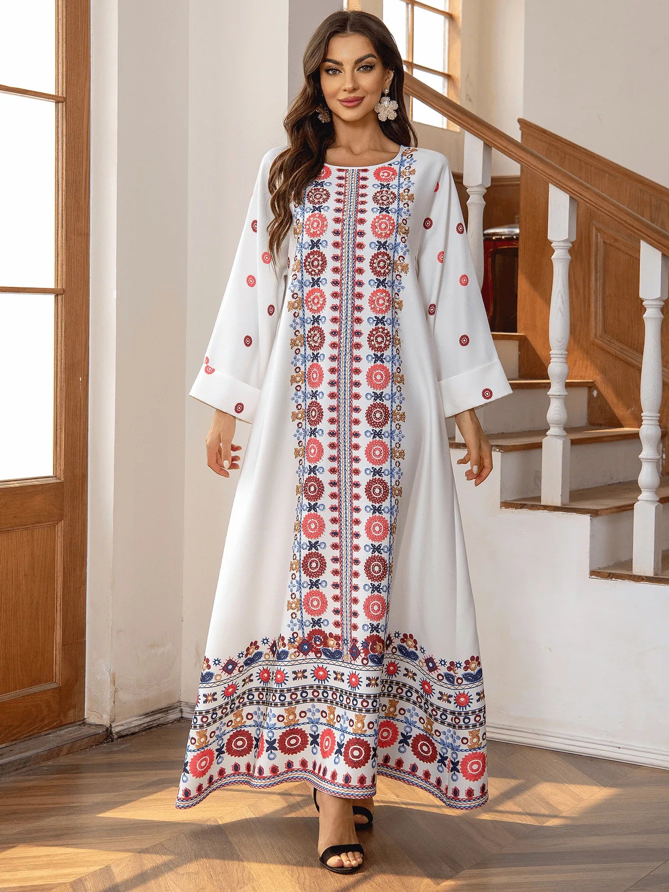 Eid Muslim Dress for Women Abaya Beading Print Abayas Arab Dubai Jalabiya Party Dresses Kaftan Vestidos Largos Long Robe 2024