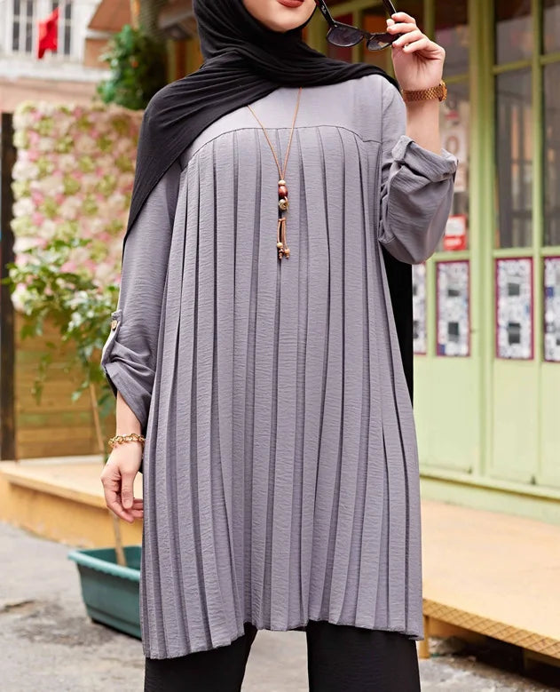 New 2025 Muslim Women's Blouse Shirt Adjustable Sleeve Women Fashion Top Islamism Blouses for Muslim Women Solid Oversized 5XL