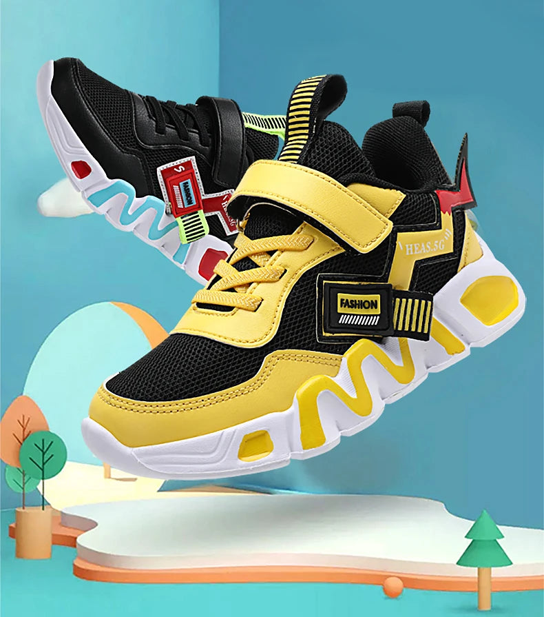 Cartoon Kids Shoes for Boys Mesh Sneakers Children Casual Sport Little Boy Running Tenis Yellow School Student Shoes 2023