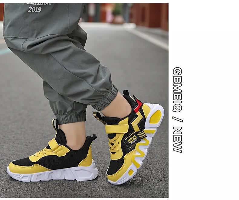 Cartoon Kids Shoes for Boys Mesh Sneakers Children Casual Sport Little Boy Running Tenis Yellow School Student Shoes 2023