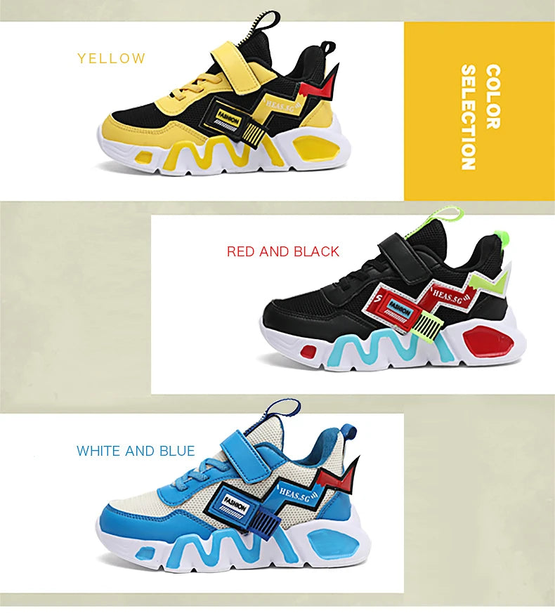 Cartoon Kids Shoes for Boys Mesh Sneakers Children Casual Sport Little Boy Running Tenis Yellow School Student Shoes 2023