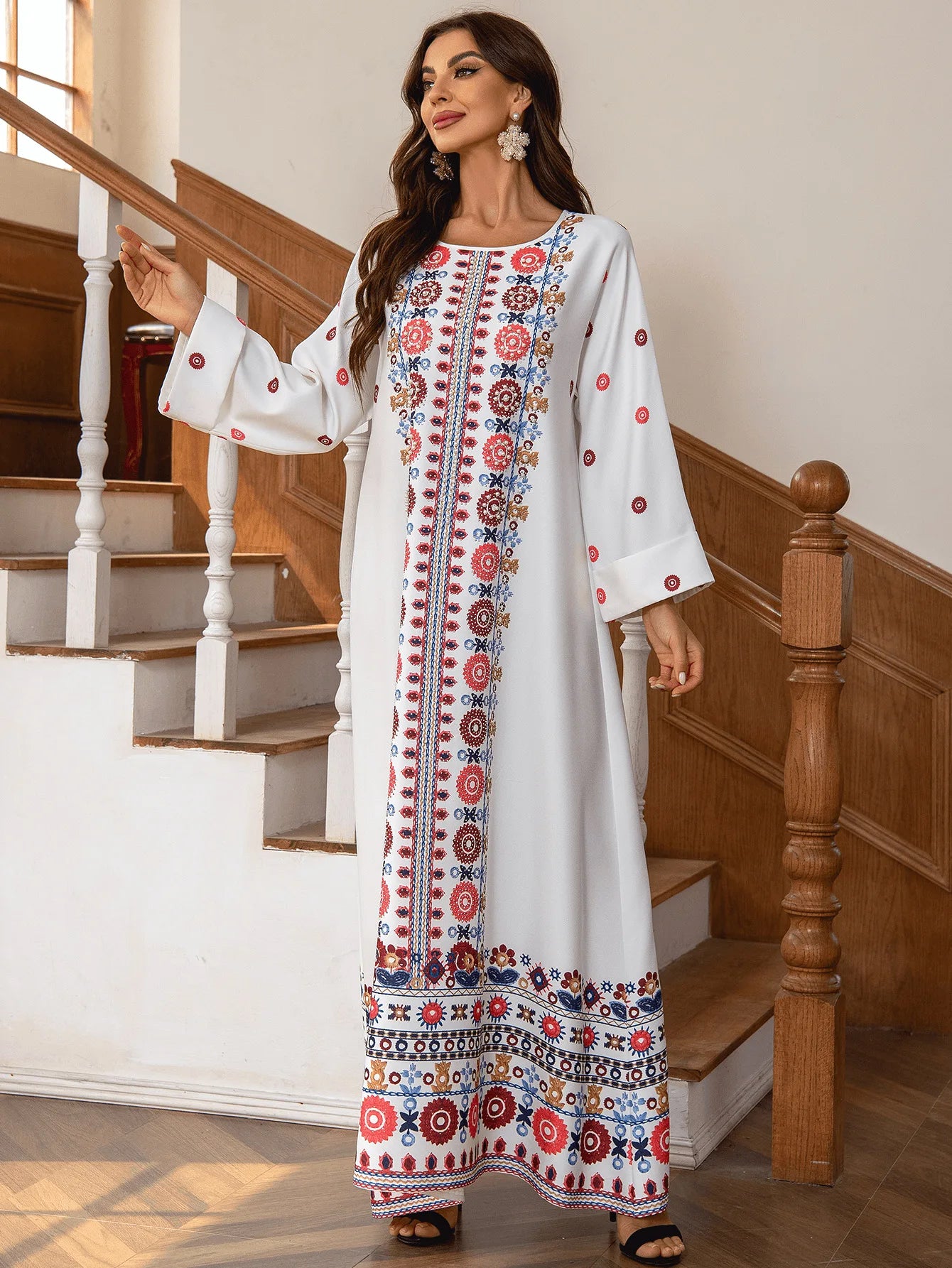 Eid Muslim Dress for Women Abaya Beading Print Abayas Arab Dubai Jalabiya Party Dresses Kaftan Vestidos Largos Long Robe 2024