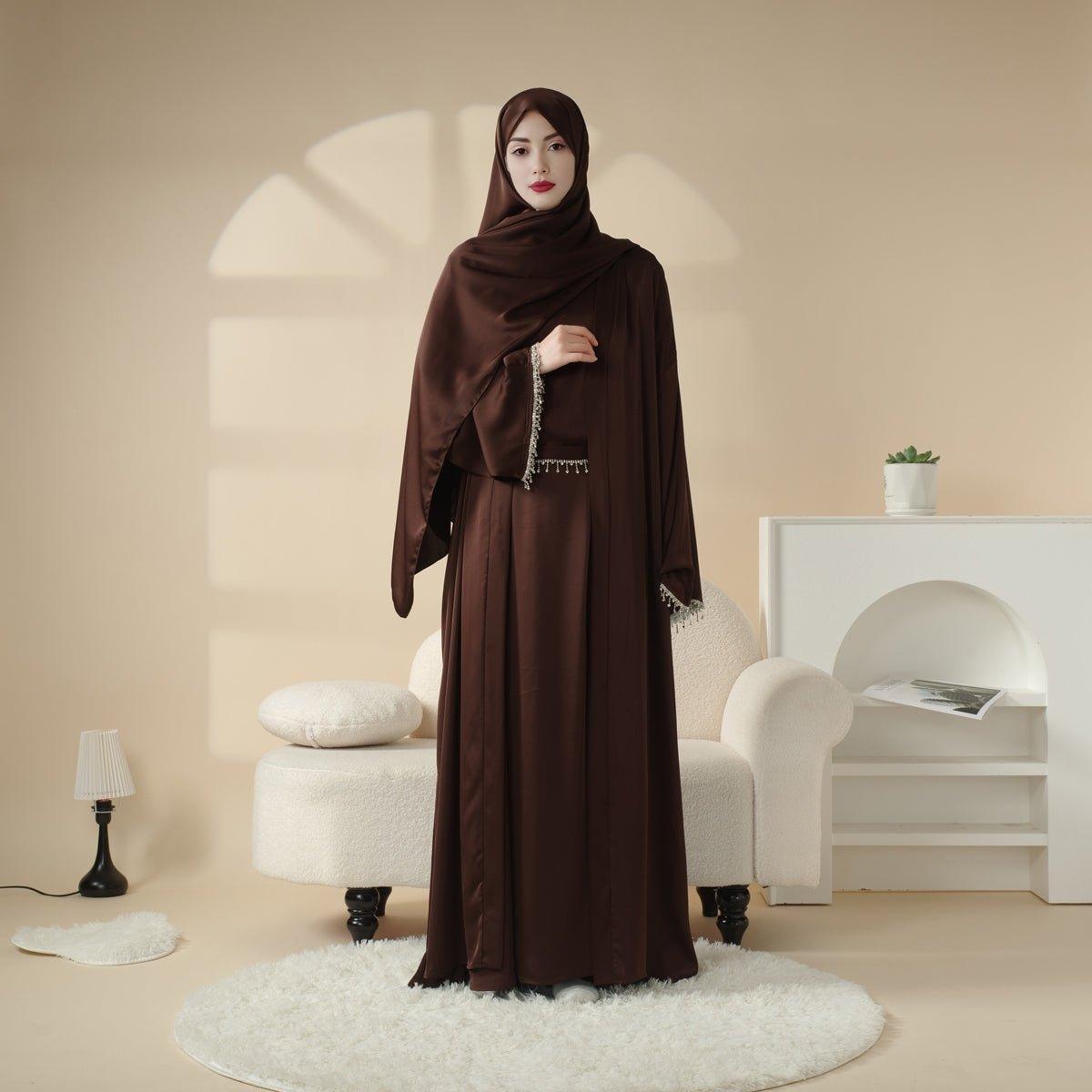 Satin Abaya With Matching Belt Made Of Diamond Tassel (MOA010)