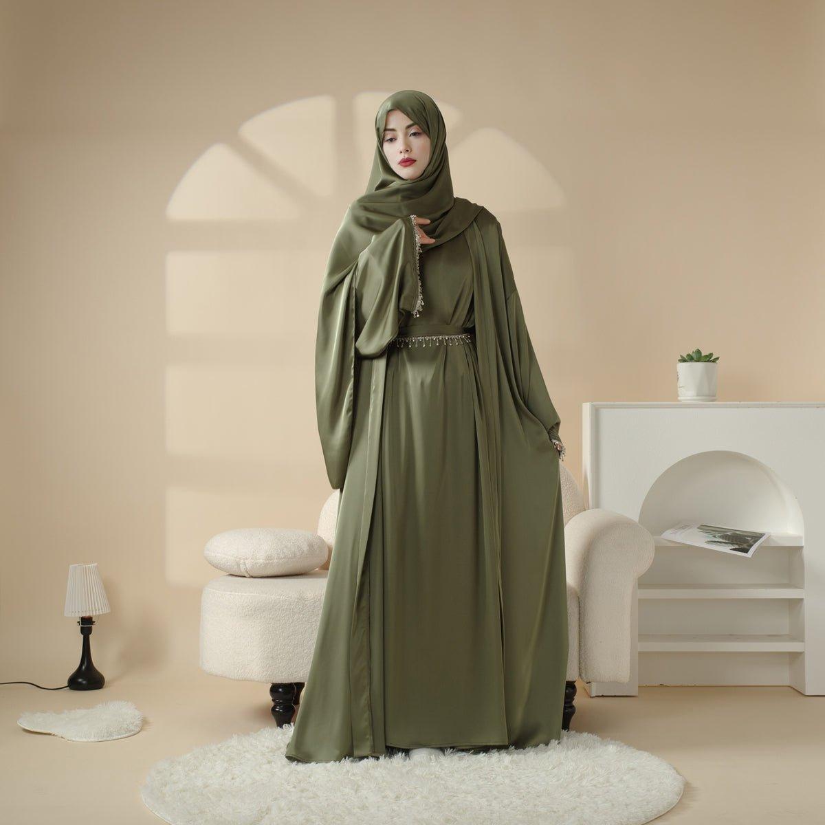 Satin Abaya With Matching Belt Made Of Diamond Tassel (MOA010)
