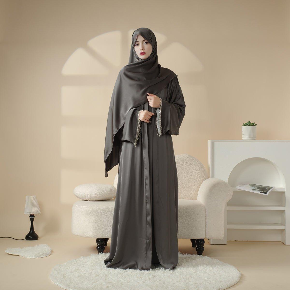 Satin Abaya With Matching Belt Made Of Diamond Tassel (MOA010)