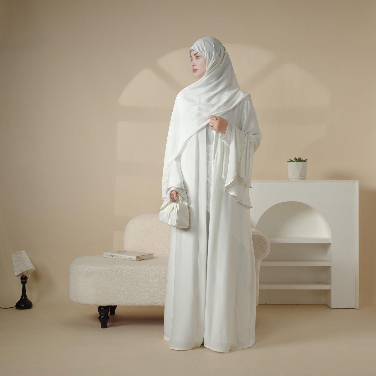 Crepe Satin Ruffle Sleeve Abaya, 5-Piece Set (MOA033)