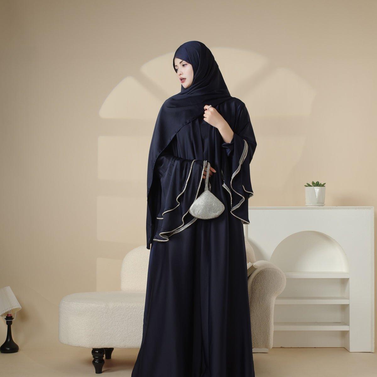 Crepe Satin Ruffle Sleeve Abaya, 5-Piece Set (MOA033)