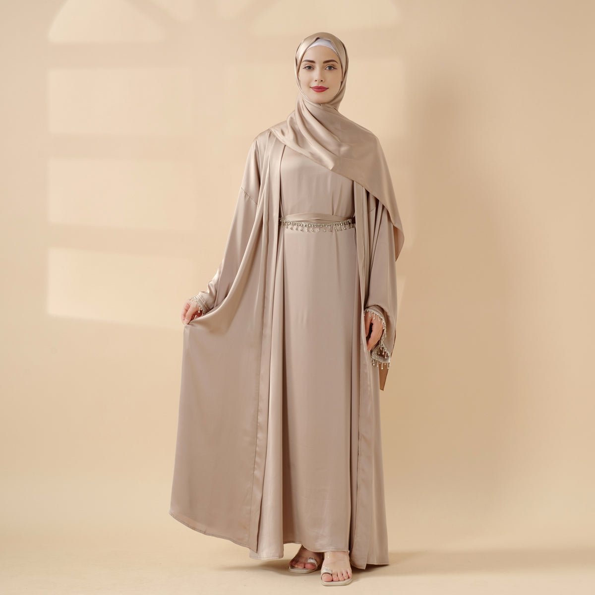 Satin Abaya With Matching Belt Made Of Diamond Tassel (MOA010)