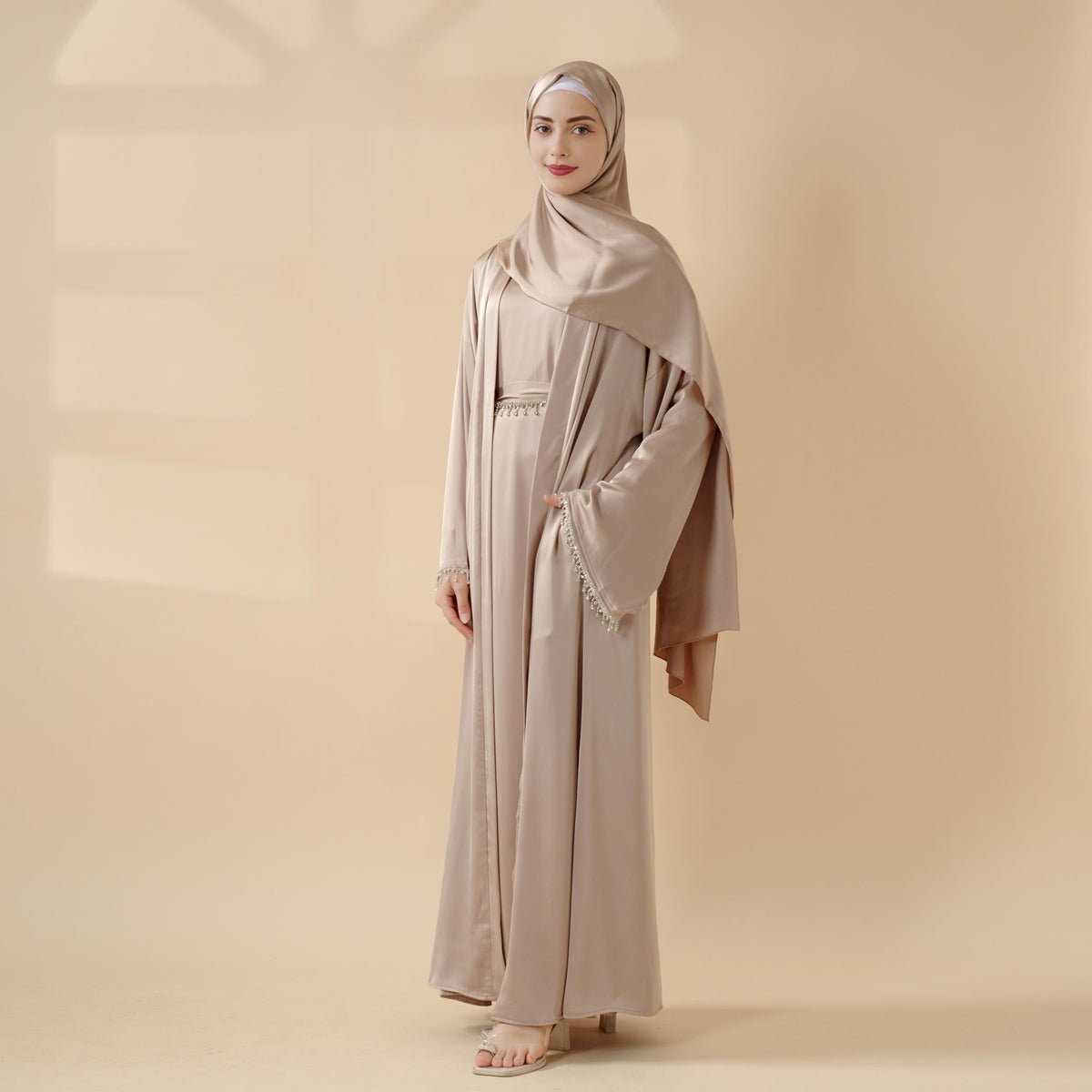 Satin Abaya With Matching Belt Made Of Diamond Tassel (MOA010)
