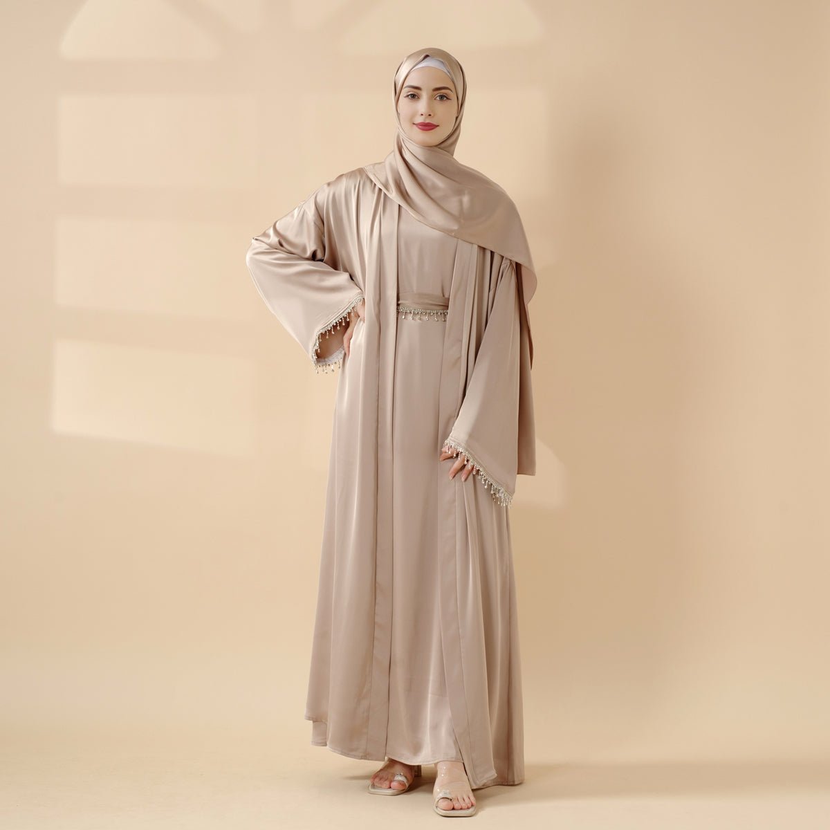 Satin Abaya With Matching Belt Made Of Diamond Tassel (MOA010)